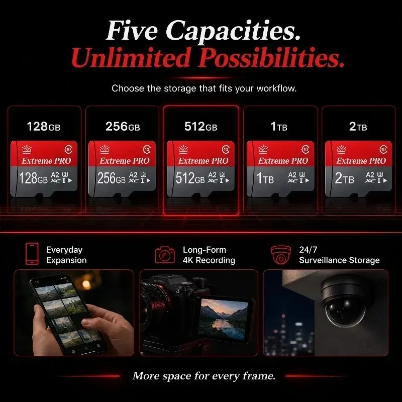 High-Speed Micro TF SD Card 128GB 256GB 512GB U3 A2 TF Cards SD Cards Memory Card Temperature Proof 4K for Camera/Drone
