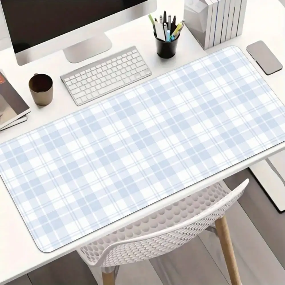 1 Light Blue Checkered Gaming Mouse Pad With A Non-Slip Rubber Base| Washable Desk Mat, Soft Surface, Suitable For Computer, Office, School, Home Decoration