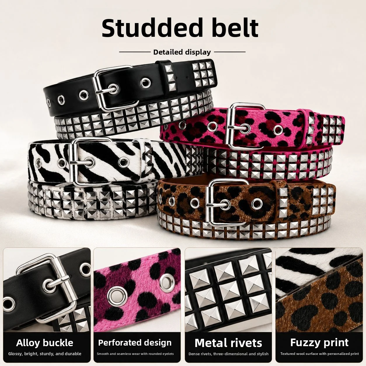 New Punk Pyramid Subculture Millennium Style Gothic Square Bead Rivet Leather Belt