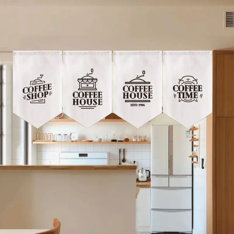 VIKAMA Cafe Text Triangular Curtain Coffee Shop House Time Brew Bar Kitchen Window Valance Banner Black Letter Decor Unique Gift