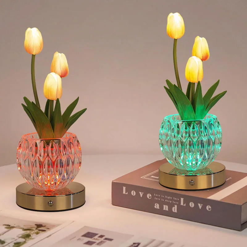 

Artificial Tulip Flower LED Lamp, RGB Night Light, USB Rechargeable, Wedding Valentine's Day Gift Home Room Table Decor