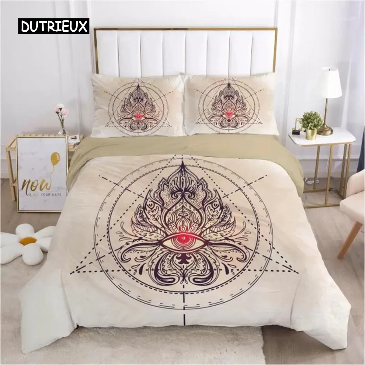 

Bohemian Duvet Cover Set Bohemian Hippie Mandala Eyes Pattern Twin Bedding Set for Adults King Size Soft Polyester Quilt Cover