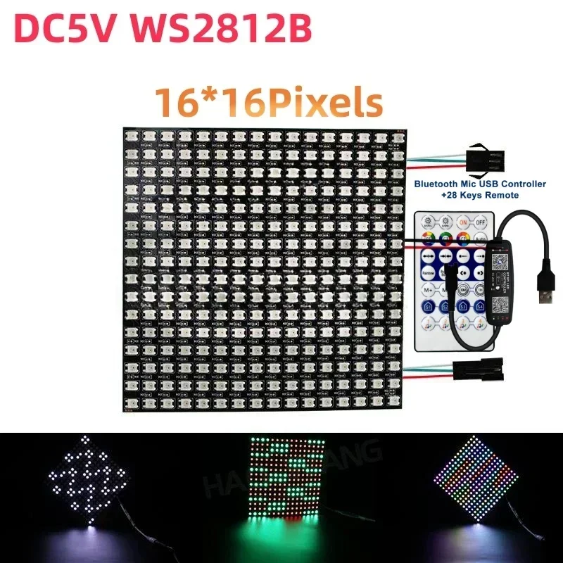 Kit de módulo de luz Led WS2812, 8x8, 16x16, 8x32, direccionable individualmente, pantalla Digital Flexible Led con controlador Bluetooth de 28 teclas