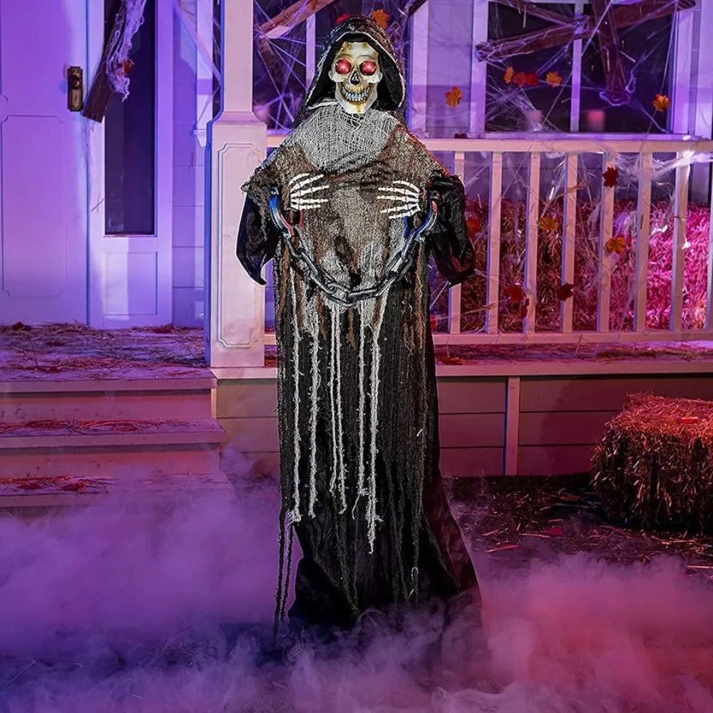 67'' Halloween Animated Grim Reaper Decoration, Creepy Sound for Halloween Haunted House Prop Outdoor/Indoor Lawn Decorations