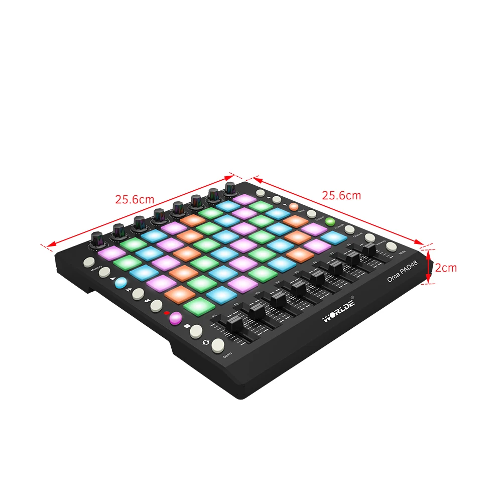 WORLDE PAD48 Portable USB MIDI Drum Pad Controller 48 RGB Backlit Pads 8 Knobs 16 Buttons 8 Sliders with USB Cable