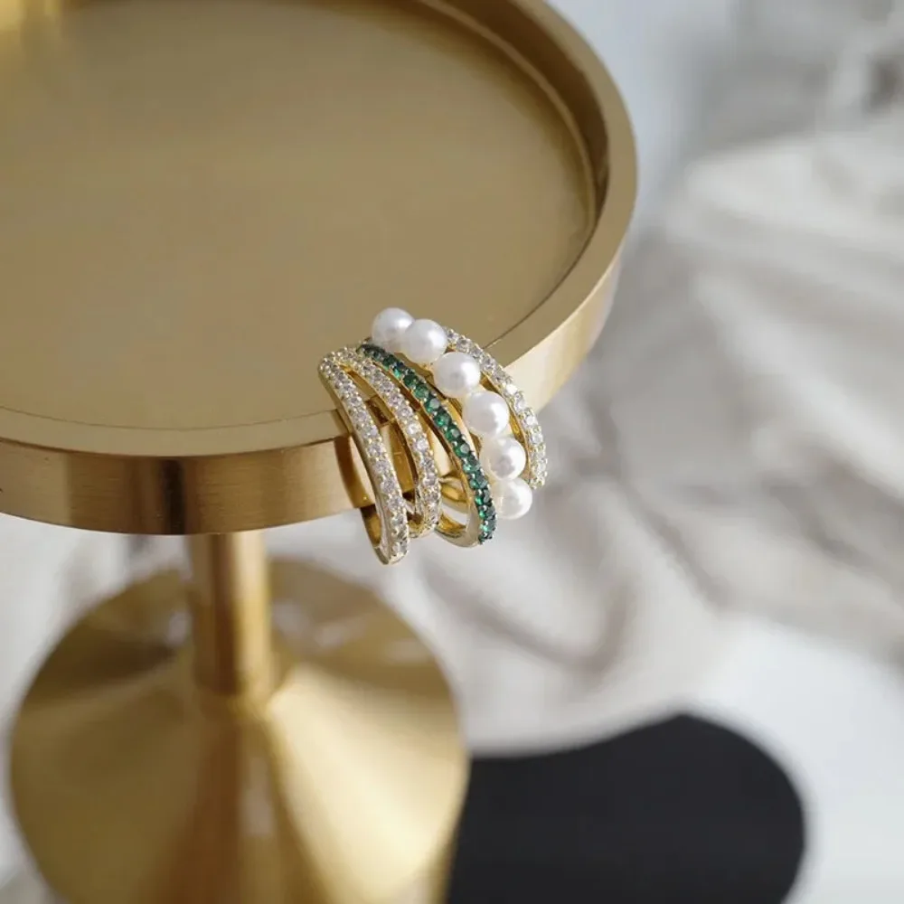 أقراط مشبك لؤلؤ بطبقتين للنساء والفتيات ، مشبك كفة أذن زيركون ، بدون ثقب ، موضة كورية ، مجوهرات فاخرة ، 1 * *