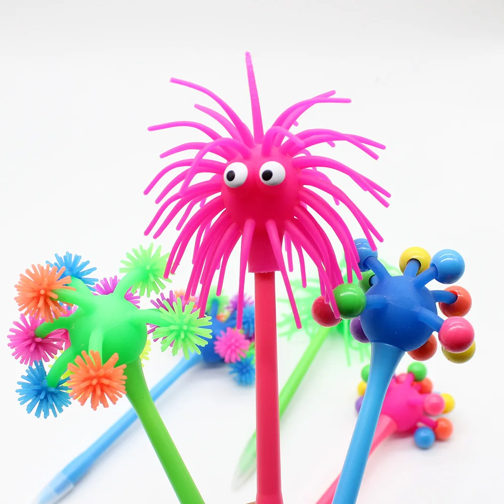 1Pc Creative Stationery Ballpoint Pen Cute Super Cute Monster Hairy Ball Beads Expression Pen Christmas Office Supplies