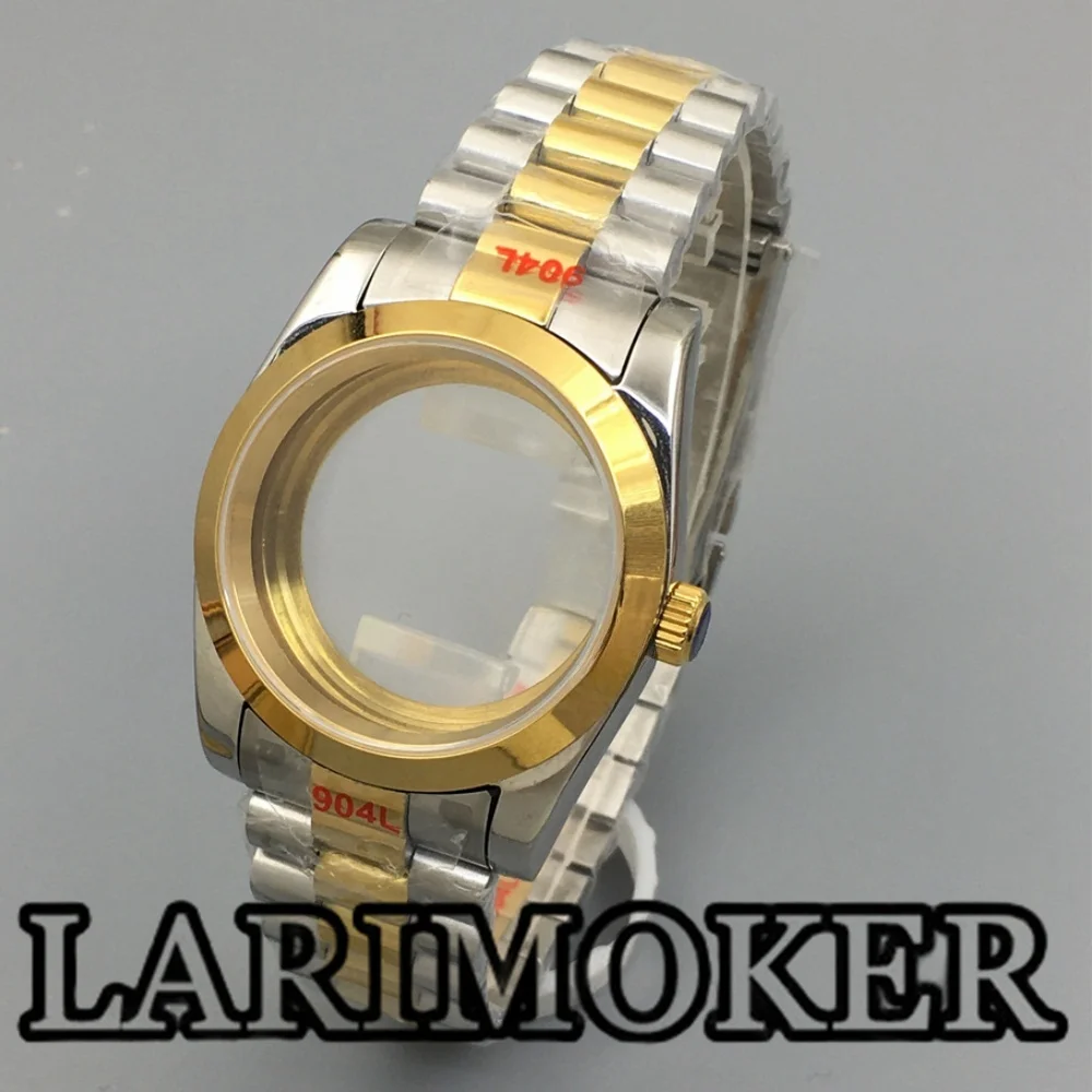 LARIMOKER casing kaca safir poles melengkung 36mm/39mm Bracele baja tahan karat untuk NH35 NH36 ETA2824 PT5000 gerakan otomatis