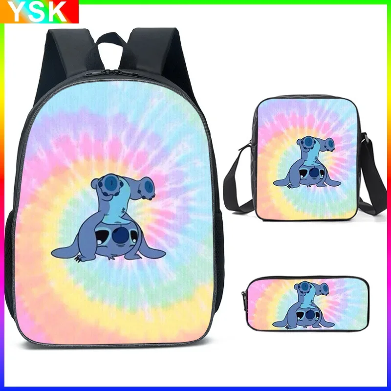 3PC-SET Printing MINISO Stitch Backpack Primary and Middle School Students Schoolbag Boys Girls Anime Cartoon School Bag Mochila