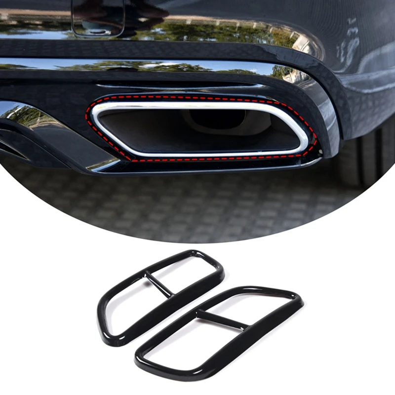 2 Piece Pipe Throat Exhaust Outputs Tail Frame Trim Cover Gloss Black Stainless Steel Exterior Accessories For Volvo S60