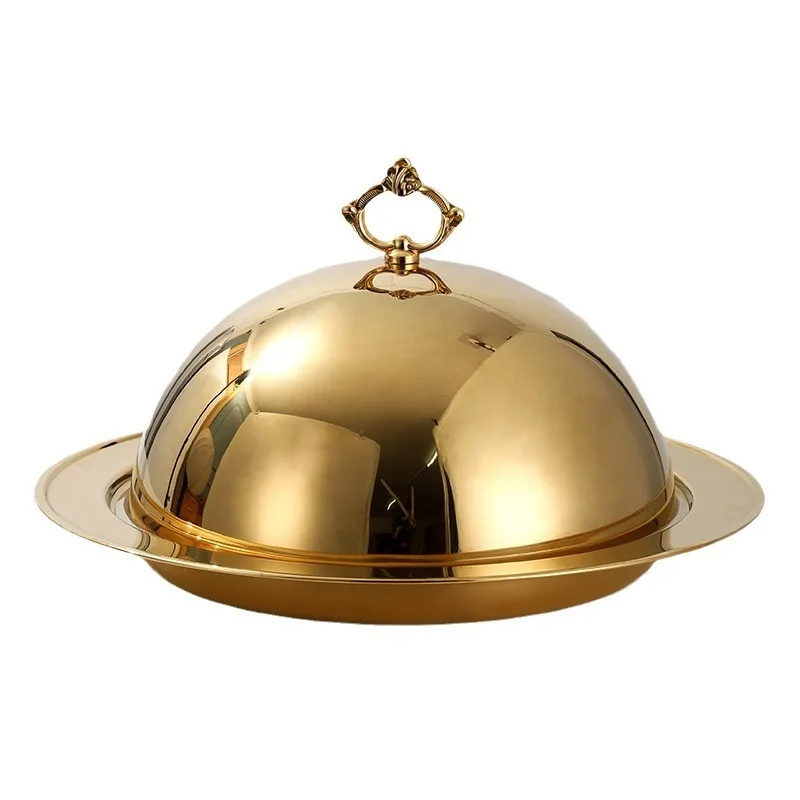 Modern Golden Vegetable Cover Catering Service  High-end Hotel Snack  Stainless Steel Restaurant Steak