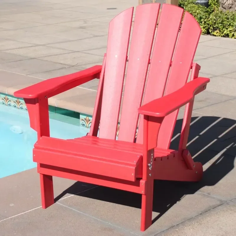 Plastic Recycled HDPE Resin Folding Chaise Adirondack Chair Outdoor Garden Furniture,Red