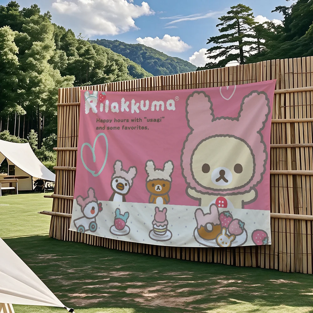 Niedliche Cartoon-Wandteppiche mit zwei Bären und R-Rilakkuma-Flagge, für Partys im Freien, Schlafzimmer, Wohnzimmer, Schlafsäle, Wanddekoration, Banner, Geschenke – Detail 5