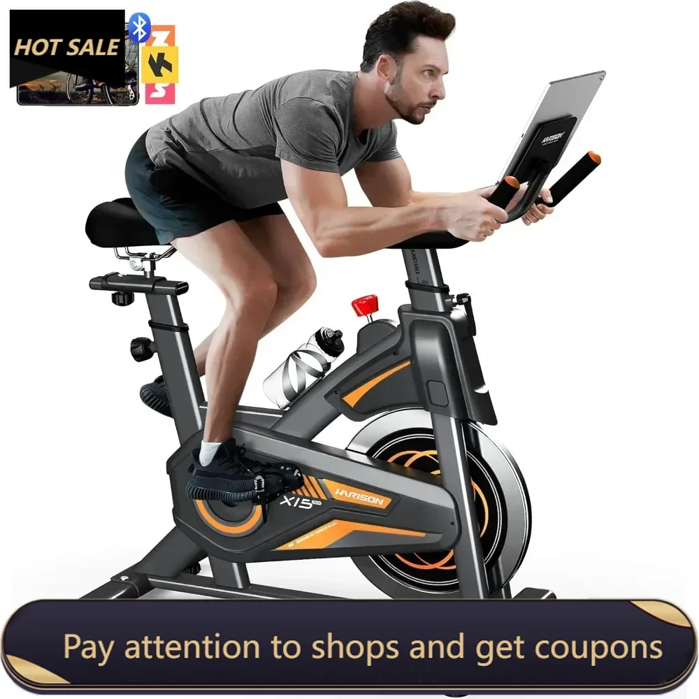 Magnetic/Brake Pad Exercise Bike, Bluetooth Stationary Bikes for Home with Tablet Holder & Comfortable Seat Cushion