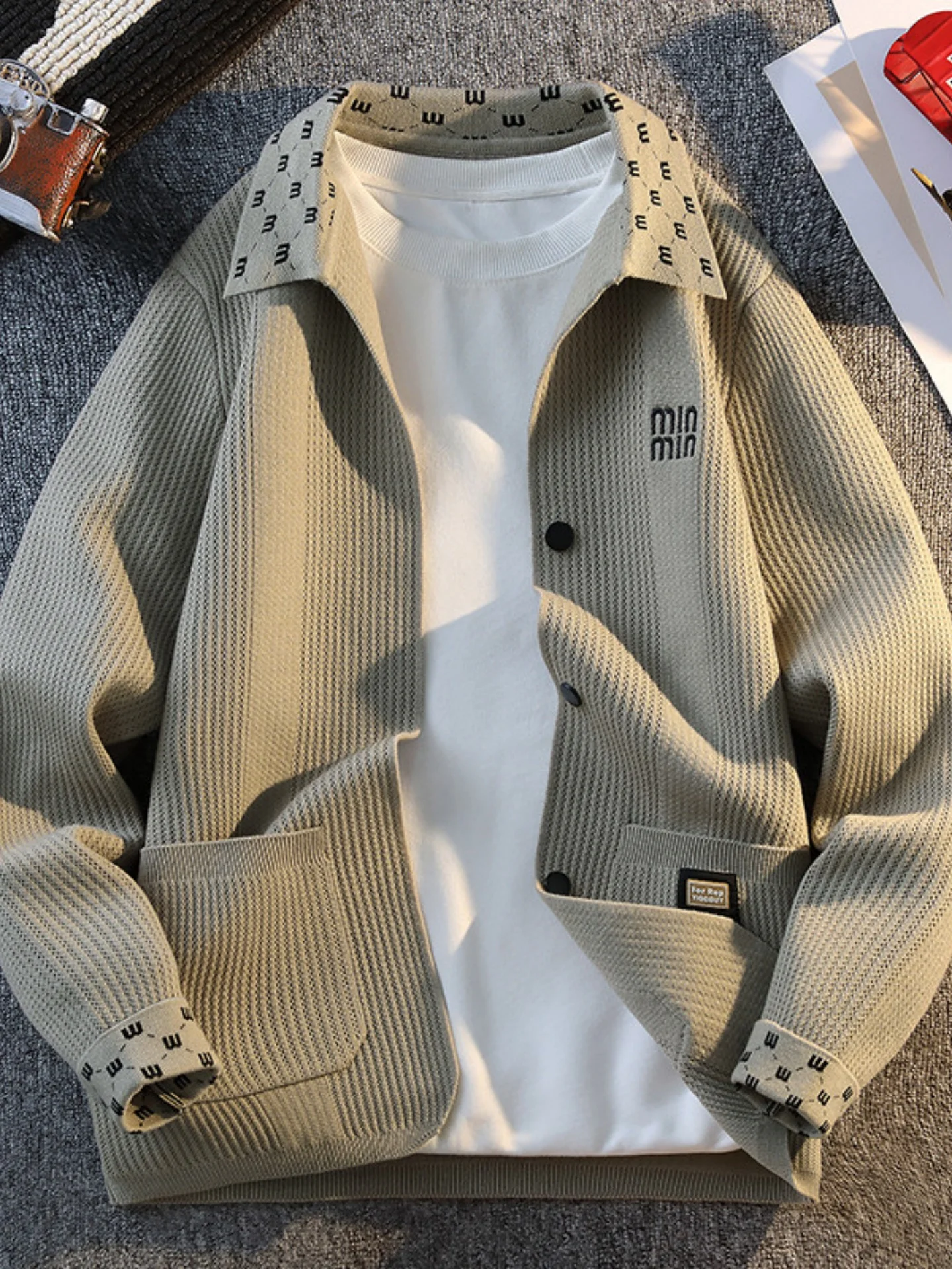 

American Retro Collared Knit Sweater Men's High-End Feeling Old Money Sle Open Cardigan Jaet Outerwear Autumn Men's Top T...