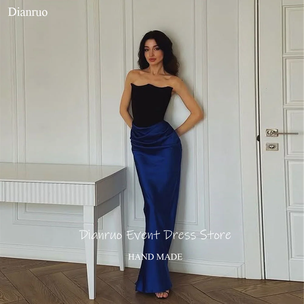 

Dianruo Ruched Mermaid Strapless Evening Dresses Long Satin Bodycon Prom Gowns Pleat Dignified Wedding Party Dress Customized