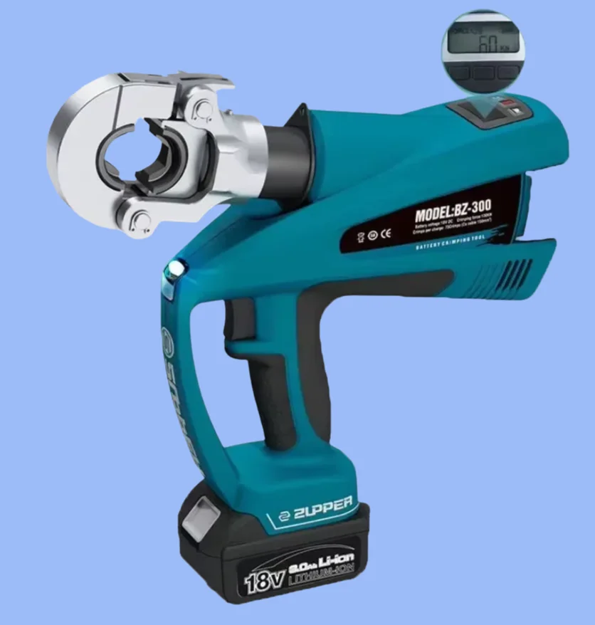 

BZ-300 Battery Hydraulic Crimping Tool 16–300mm² with LCD Display Electric Cable Lug Crimper for Cu/Al Terminals