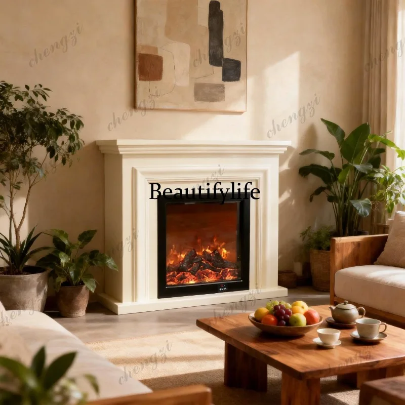 Fireplace decorative cabinet imitation marble French, living room electronic simulation fire TV integrated