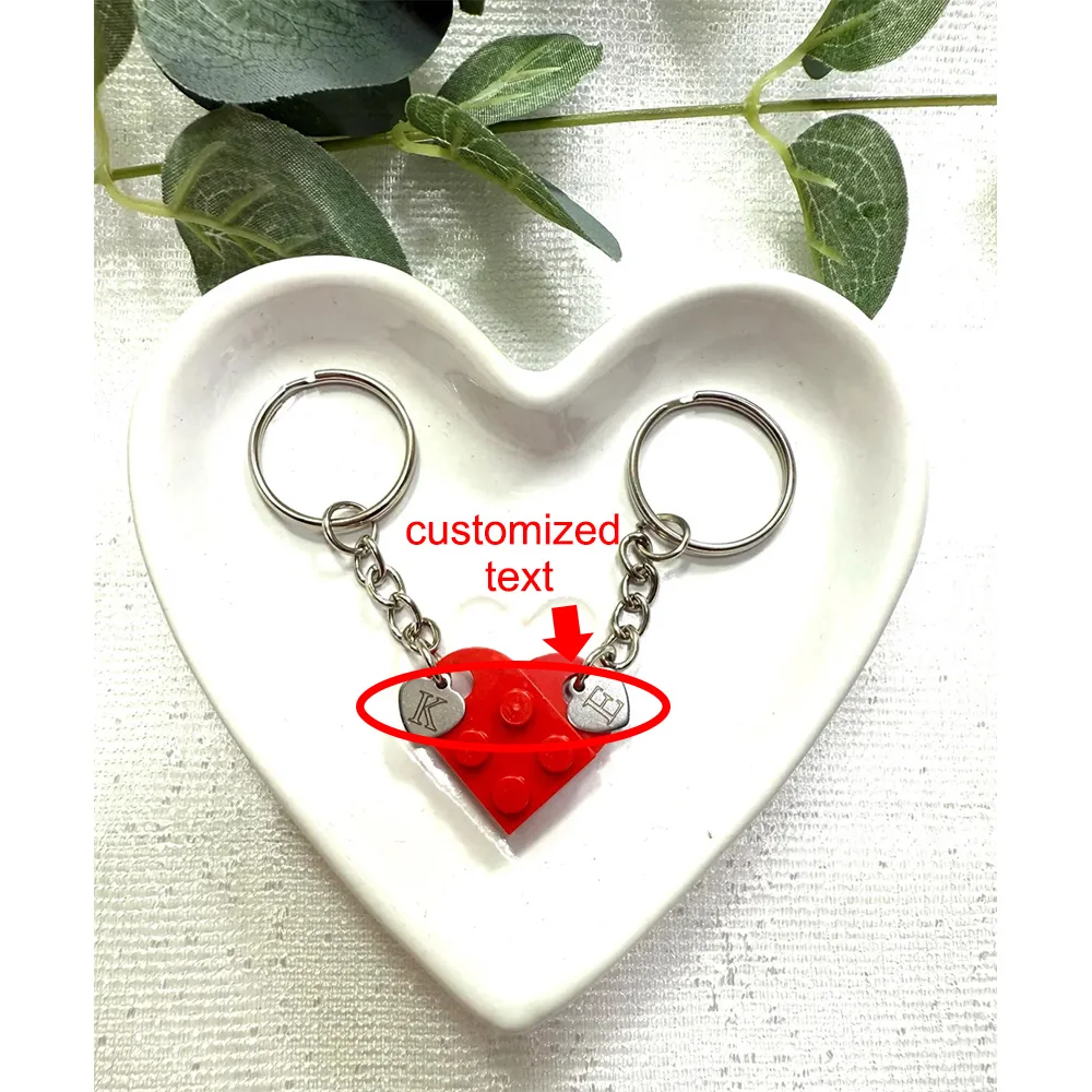 

Custom Couple Building Block Heart Keychain Personalized Engraved Pair Key Ring DIY Love Pendant Creative Couple Gift For Lover