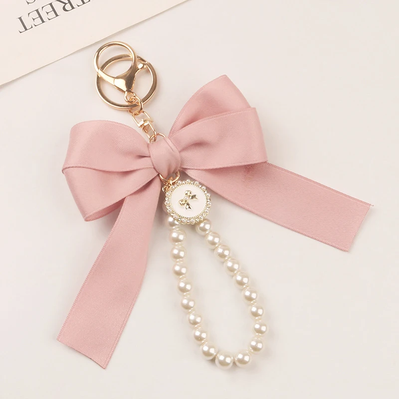 Large Bowknot Ribbon Pearl Key Chain Headphone Case Accessories  Bag Pendant Korean Ins Sweet DIY Key Holder Fashion Keyring