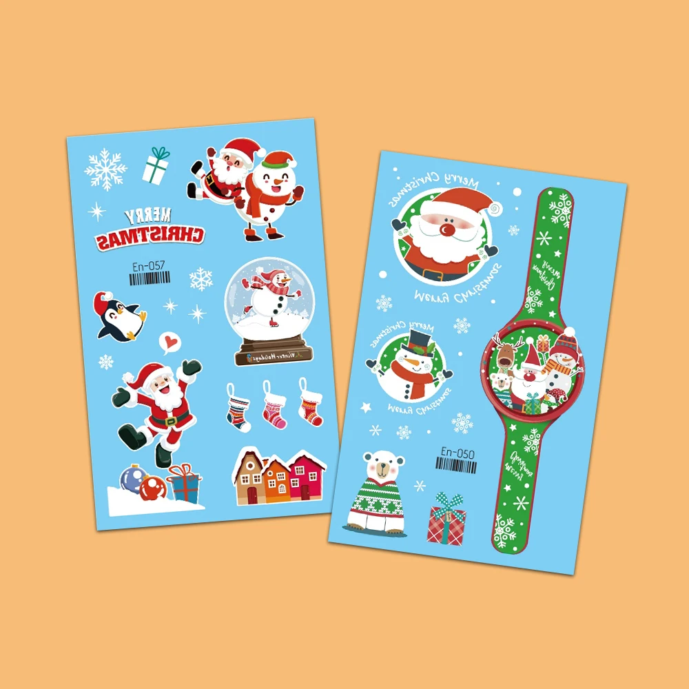 وشم مؤقت لعيد الميلاد المتوهج-سانتا كلوز، ساعة، شجرة، تصميم رجل الثلج لتزيين الوشم على شكل رسوم للجسم، حفلة دعائم عيد الميلاد #5