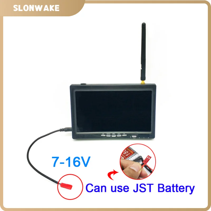 5,8 GHz 48-kanaals 7-inch TN FPV-monitor met 1024x600 TFT LCD-scherm, enkele antenne voor RC-zenders en drones