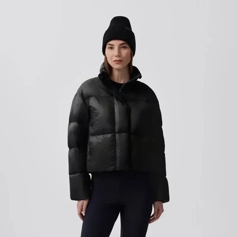 Cana * a Go * se 단색 방풍 작물 Puffer 재킷 Unisex 겨울 두꺼운 짧은 스타일 90% 흰색 거위 다운 재킷 여성 코트