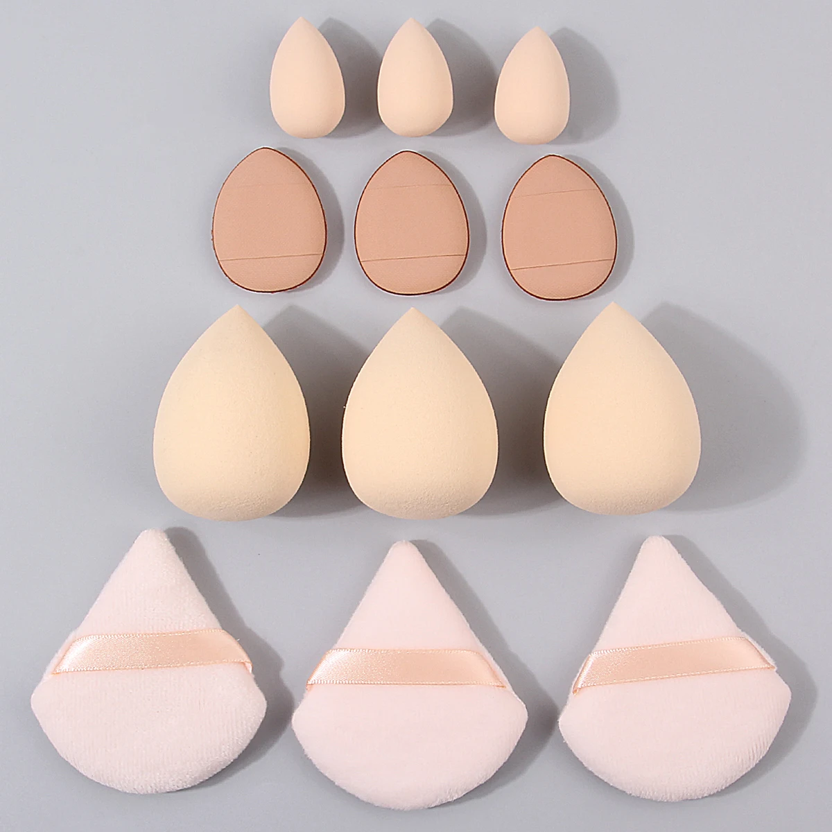12pieces Soft and non-sticky powder makeup sponge egg Powder puff set: large and small beauty eggs + triangle/thumb powder puff