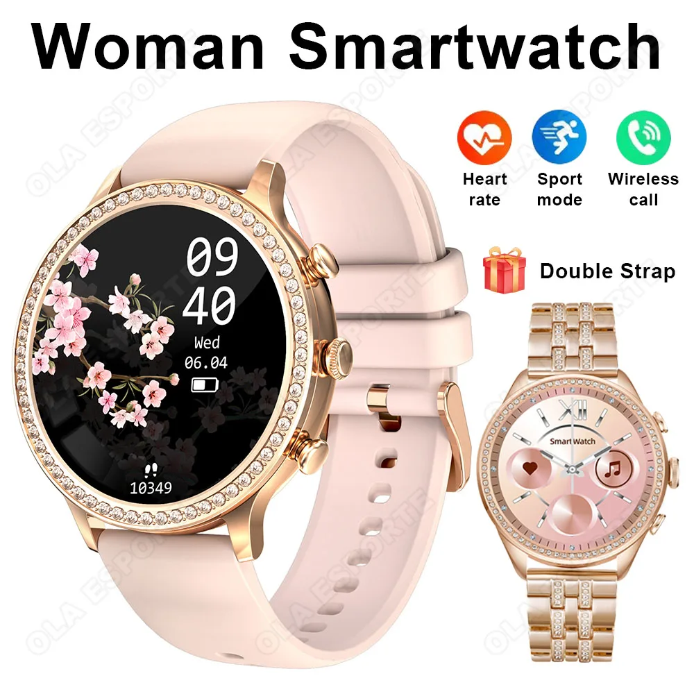 Women Smart Watch Double Strap Heart Rate Sleep Monitoring Wireless Call Voice Assistant Waterproof Smartwatch For Android IOS