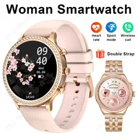 Reloj inteligente para mujer, doble correa, control del ritmo cardíaco y del sueño, llamada inalámbrica, asistente de voz, reloj inteligente resistente al agua para Android IOS
