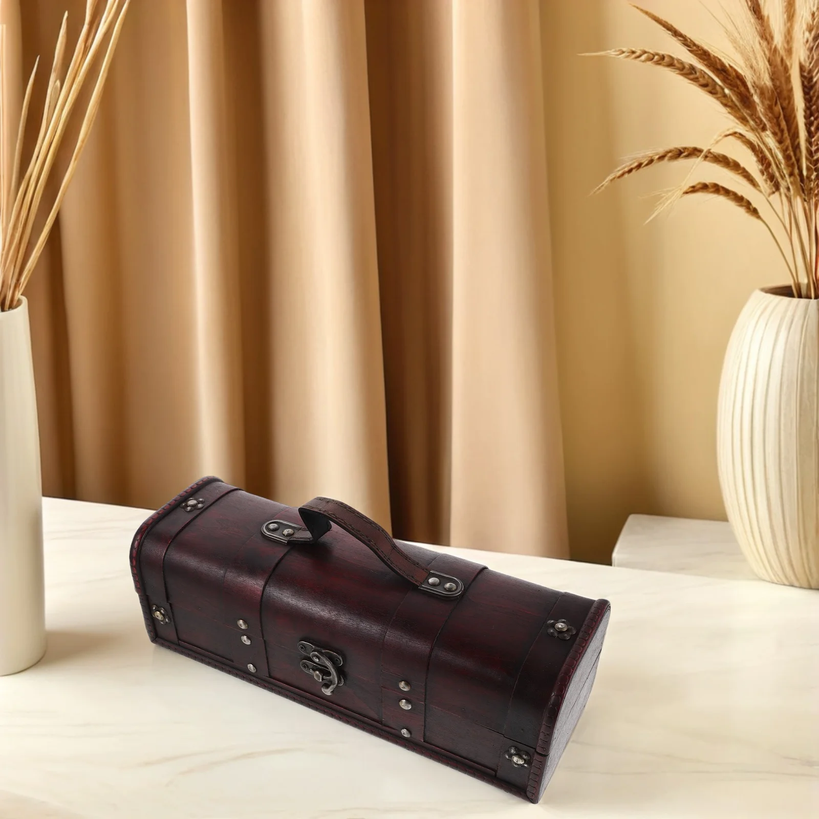 

Vintage Wooden Jewelry Storage Box 13.36X4.72X4.32In Desktop Organizer Trinket Chest Decorative Keepsake Case Rustic Wood