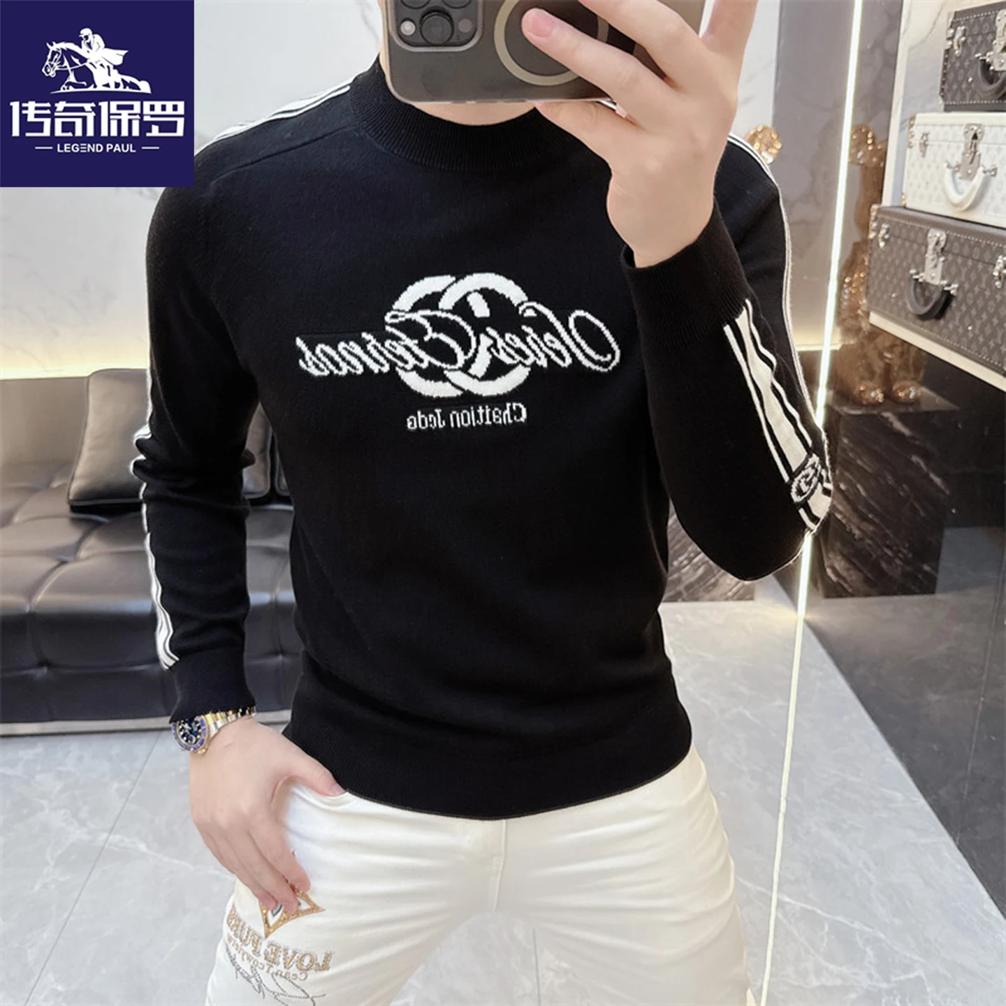 

Legend Paul 2025 Winter Men's Casual Faionable Knitted Sweater round Ne Letter Embroidery Thiened Soft Polyester Blend