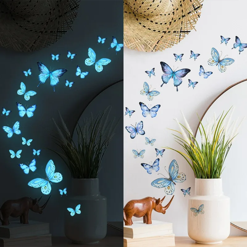 1/10 גיליונות זוהר קיר מדבקת קיר פרפר זוהר יצירתי תפאורה טפט כהה תפאורה ילדים חדר קריקטורות קישוט הבית מתנות