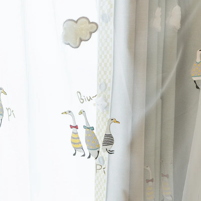 Curtains for Children\'s Room Customized New Modern Cartoon Pattern Cute Goose Thick Linen Blackout