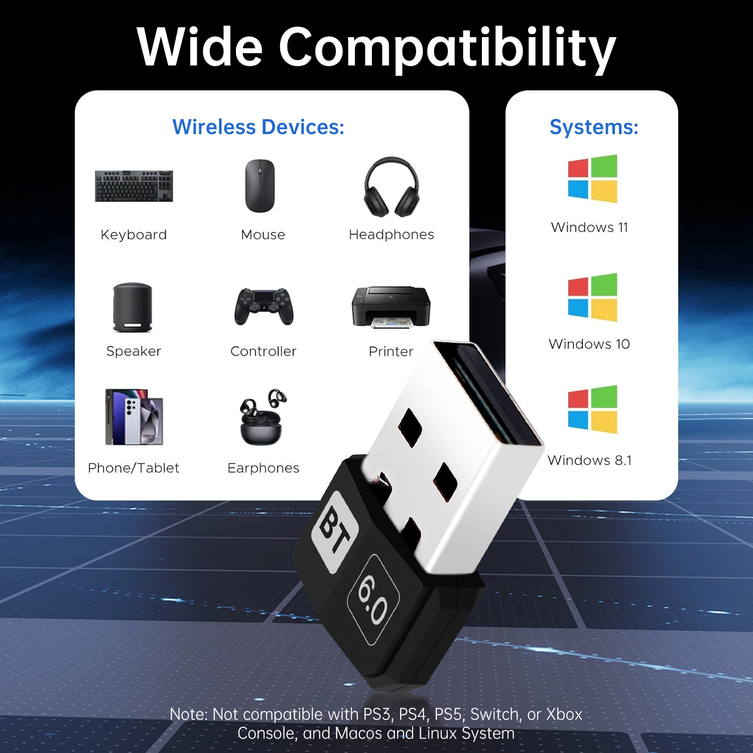 بلوتوث 5.4/6.0 USB محول لاسلكي جهاز ريسيفر استقبال وإرسال الصوت دونغل صغير للكمبيوتر المحمول سائق صغير مجاني Win10 Win11 #6