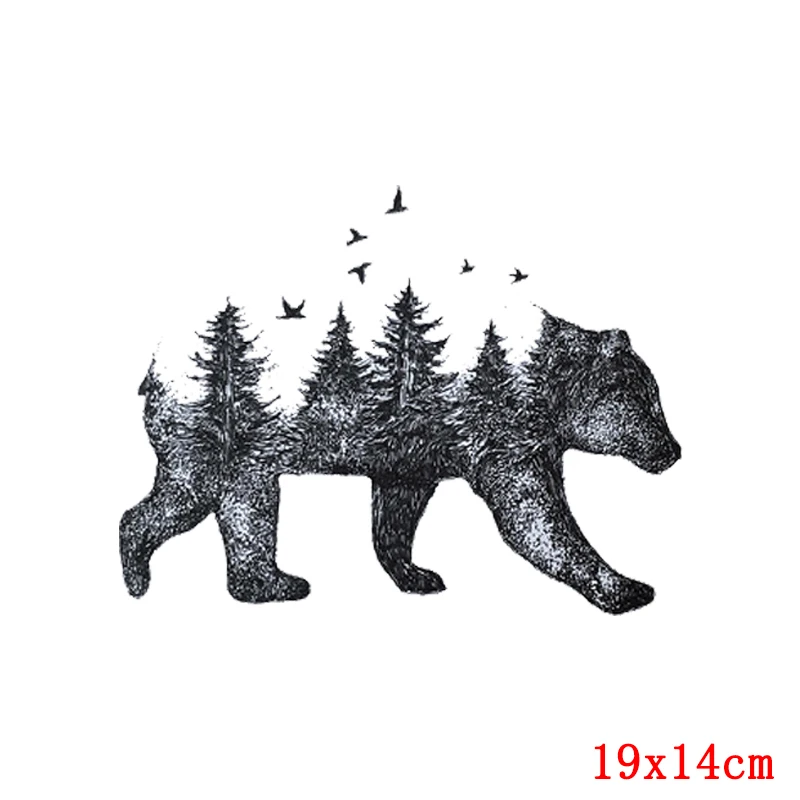 Prajna Landscape Bear Giraffe Iron On Patches For DIY Animal Heat Transfer Clothes T-Shirt Thermal Stickers Decoration Printing