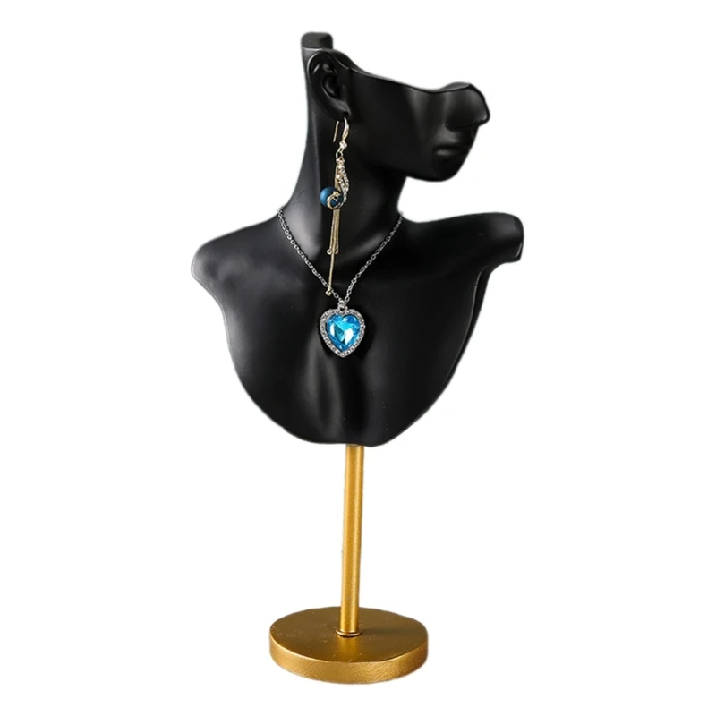 Stylish Neck Model Stand Necklace Showcases Stand Earrings Holder Resin Texture Jewelry Holder for Showcasing Jewelry