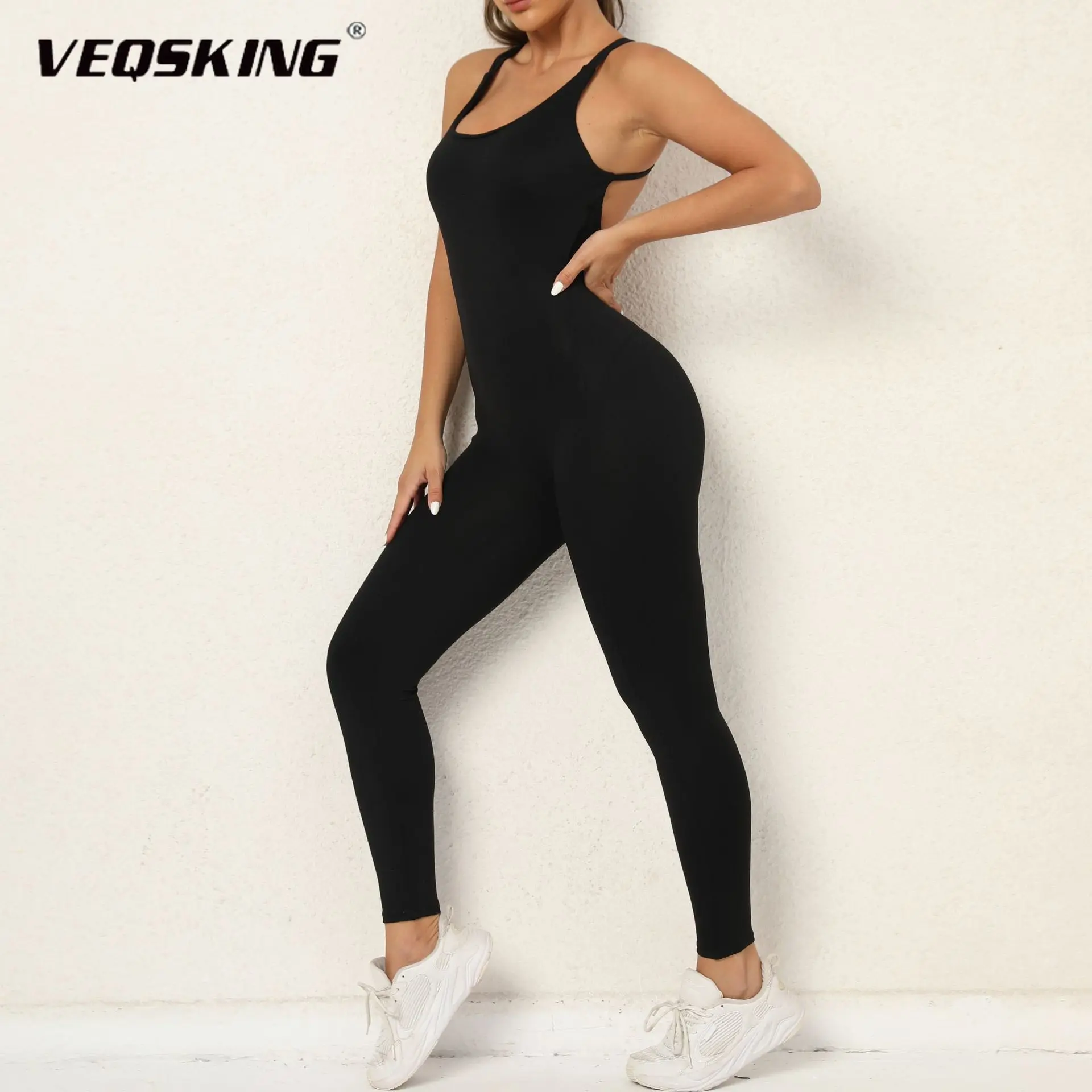 

VEQSKING Женский комбинезон для йоги с перекрестной спиной, спортивные леггинсы для поднятия бедер, плотный спортивный костюм для тренажерного зала и фитнеса, мягкий боди для тренировок и танцев