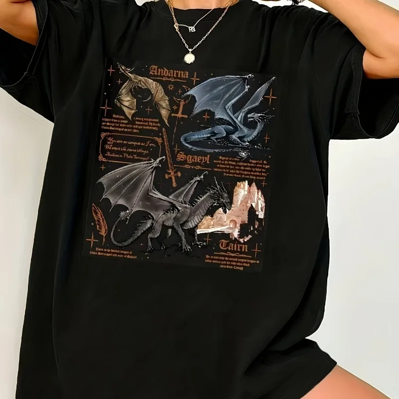 Women's Y2K Summer New Unisex Casual Top with Fantasy Dragon World Printed T-shirt