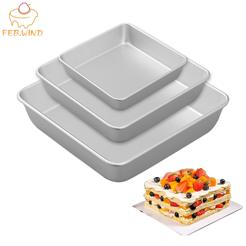 4/6/8Inch Square Cake Tins 3 Layers  Angel Food Cake Pan Aluminum Square Baking Pans Baking Mold