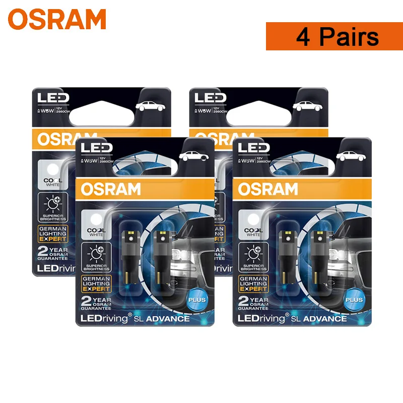 

OSRAM LED T10 6000K W5W 194 LEDriving SL Advance 6000K Белая автомобильная лампа для чтения Дверная лампа Внутреннее освещение 12 В 1,5 Вт 2980CW 4 Париж