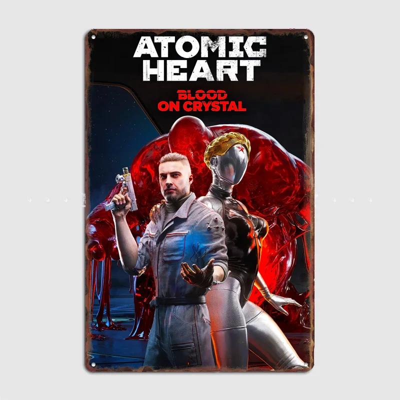 Atomic Heart Blood on Crystal Poster Metal Tin Sign Indoor Outdoor Home Decor Bar Custom Posters Wall Room Decorations