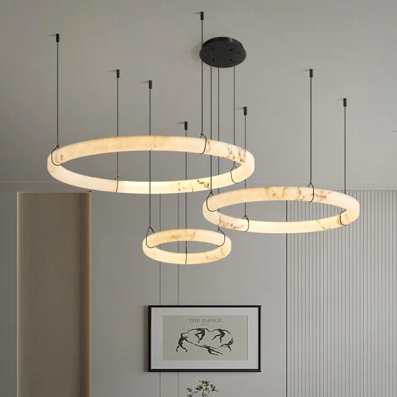 Modern Spanish Marble Chandelier For Kitchen Table Dining Living Room Bedroom Luxury Design Height-adjustable Round Hanging Lamp
