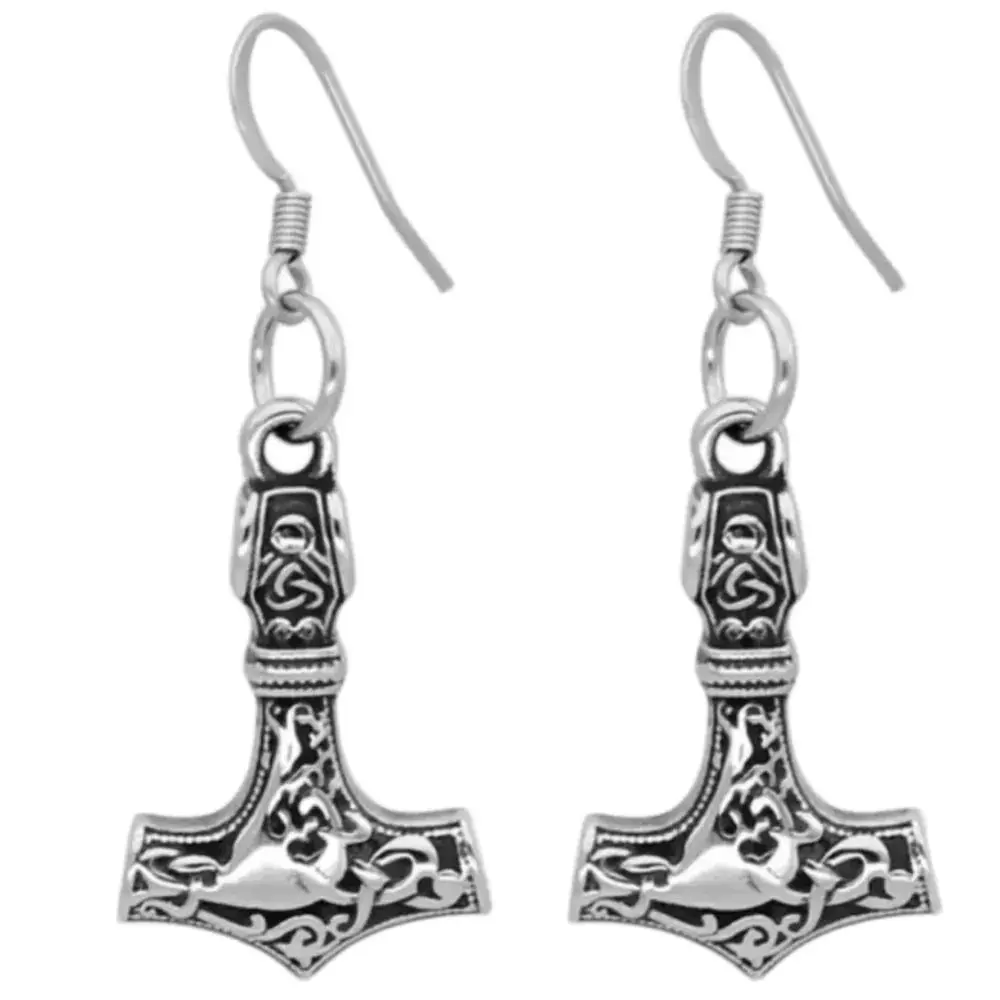 Nordic Viking Rune Earrings Small Thor Hammer Mjolnir Stainless Steel Earrings with Gift Bag