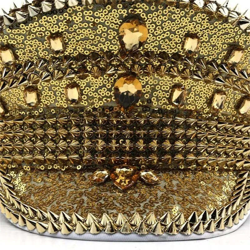 39BD Sequins Captain Hat Shimmering Crystal Hat for Disco House Cocktail Parties