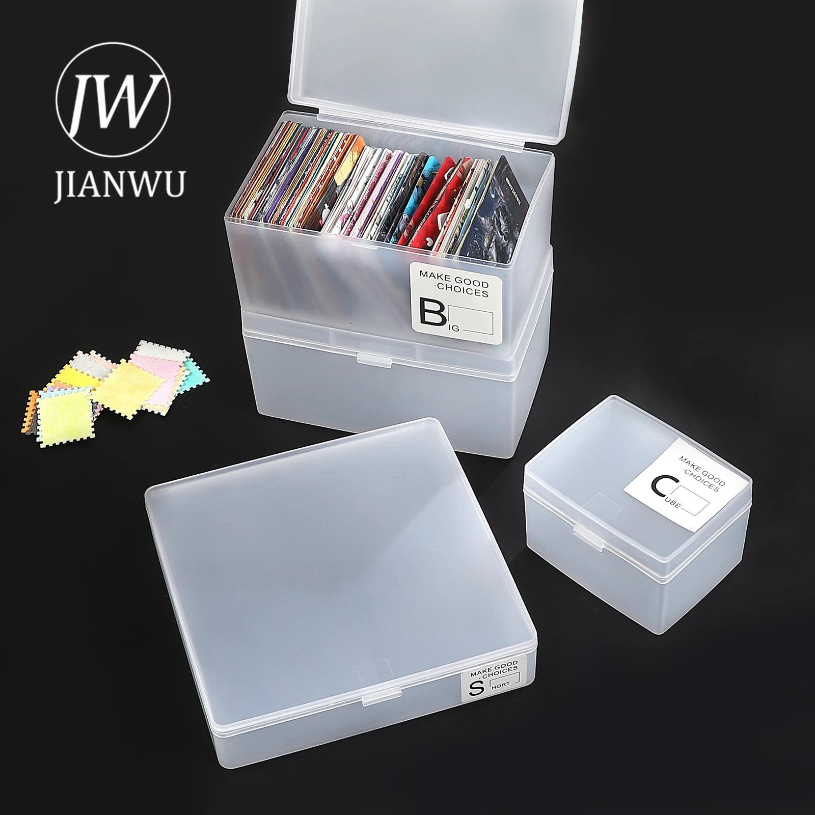 JIANWU Card Storage Box Journal Material Desktop Portable Frosted Transprent Storage Creative DIY Student Supplies Stationery