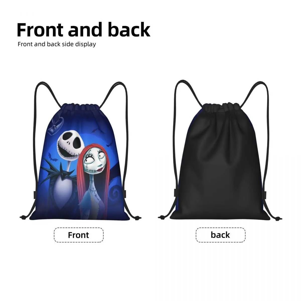 Custom Nightmare Before Christmas Drawstring Bags Women Foldable Sports Gym Sackpack Jack and Sally Shopping Storage Backpacks