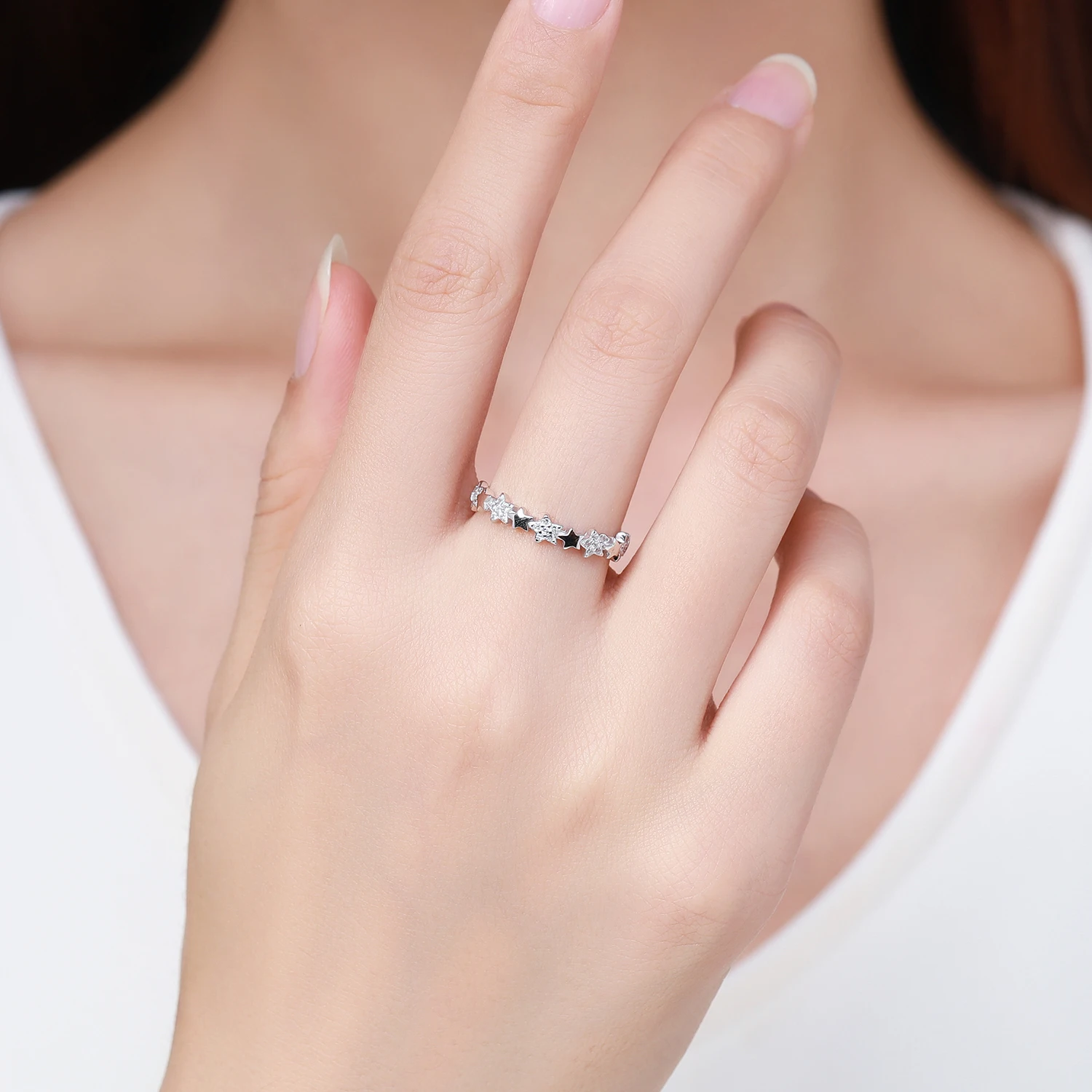 Modian Solid 925 Sterling Silver Sparkling Clear CZ Stars Stackable Finger Rings For Women Fine Jewelry Office Accessories