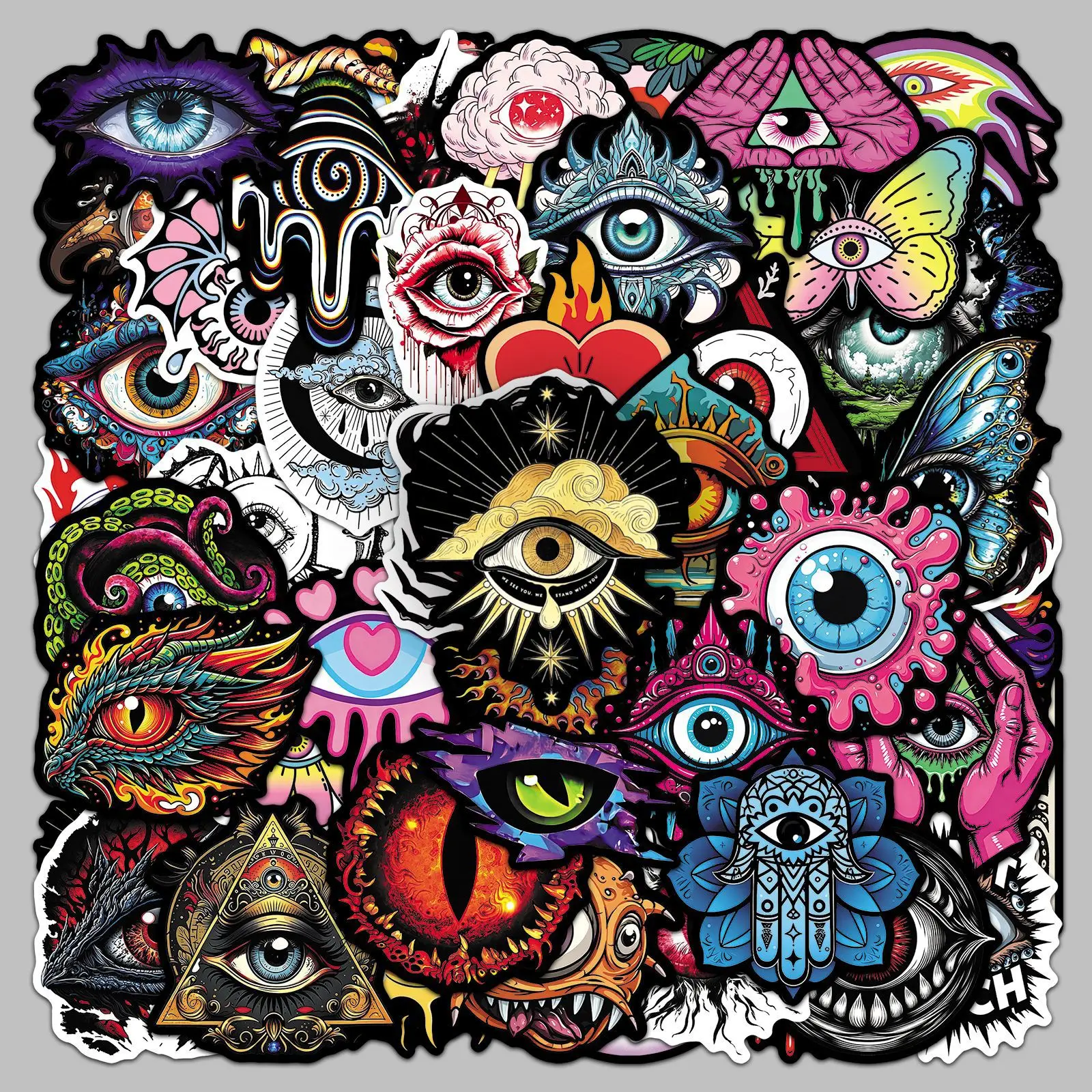 

50Pcs Mysterious Eye Stickers Mystical Laptop Decor Phone Case Luggage Skateboard Car iPad Wall Waterproof Stickers Kids Toy
