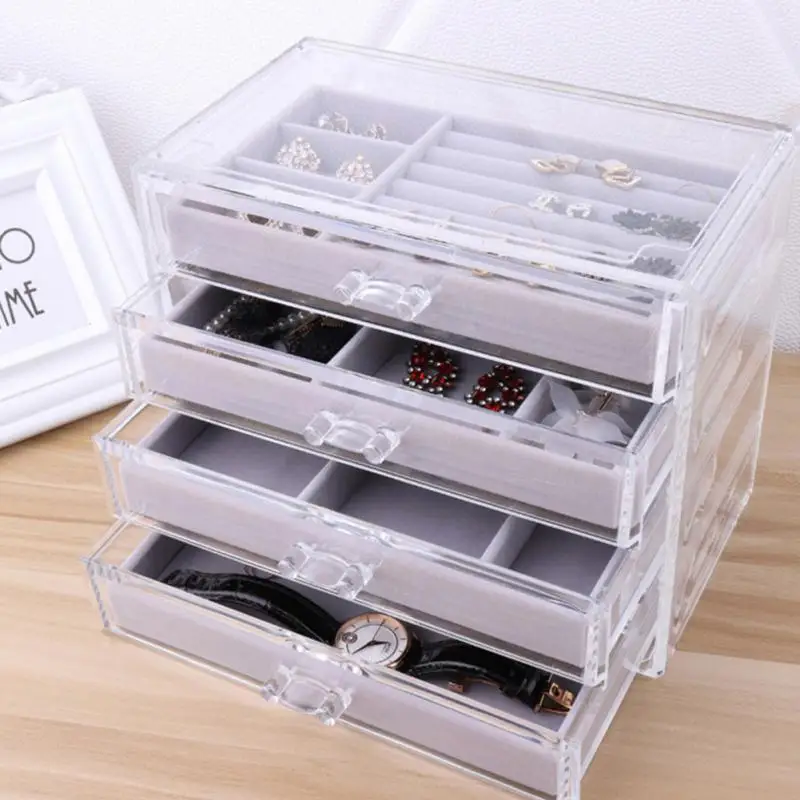 Handmade Jewelry Box Drawer Storage Organizer Gray Soft Velvet Jewellery Earring Necklace Pendant Bracelet Tray 9 Options